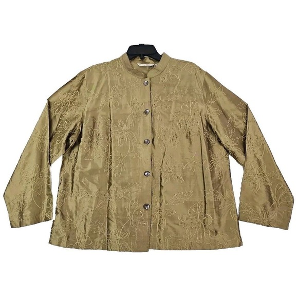 French Laundry ~Woman Size 1X~ Gold Embroidered Button-Up Jacket Shacket Unlined - Picture 1 of 9